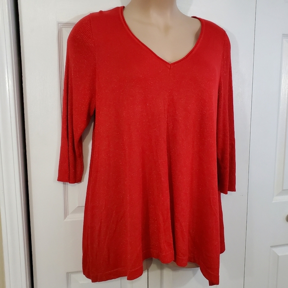 Lane Bryant Womens Plus Red Metallic Fleck Knit Lightweight Sweater ~ Pre-Owned - Picture 3 of 9